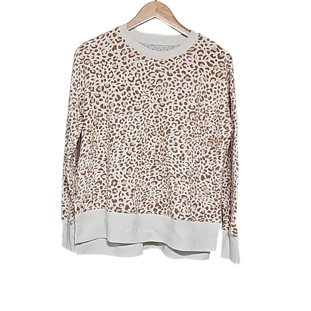 Leopard‎ Sweatshirt Tan Cream Time & Tru Animal Print Sweatshirt Size M EUC